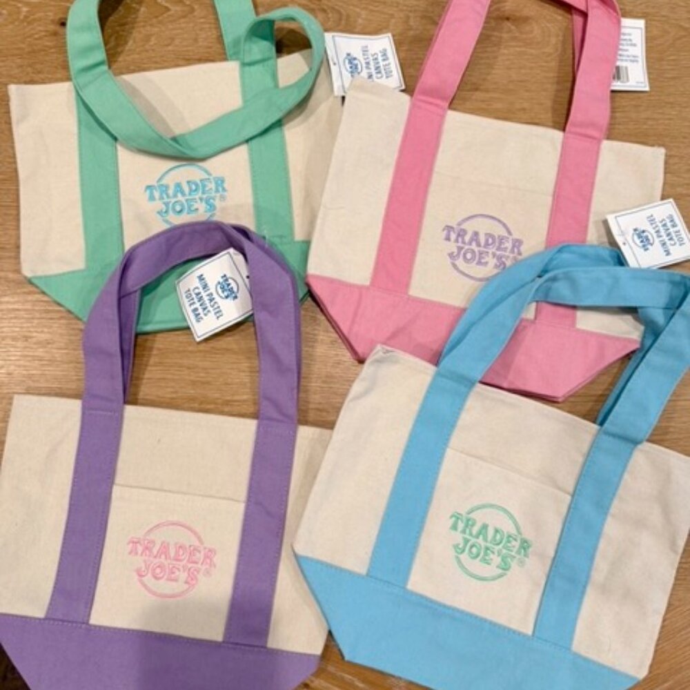 Trader Joe's Mini Canvas Tote Bags Pastel - Set of 4 NWT